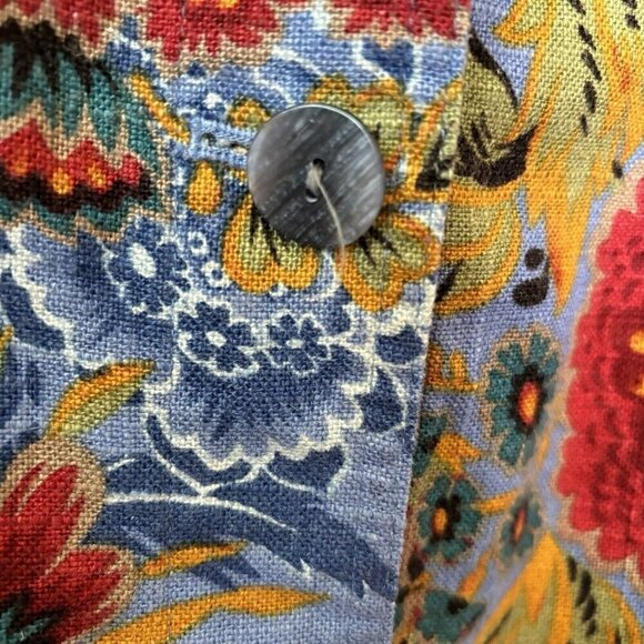 Coldwater Creek Shirt Jacket Shacket LG Blue Floral Linen Blend Cottagecore - Picture 5 of 11